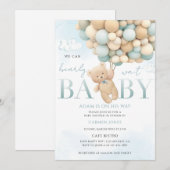 Blauwe Teddybeer Baby Shower Kaart (Voorkant / Achterkant)