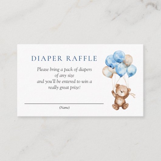 Blauwe Teddybeer Baby shower Luier Raffle Informatiekaartje (Voorkant)