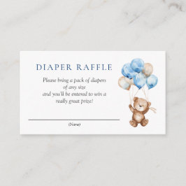 Blauwe Teddybeer Baby shower Luier Raffle Informatiekaartje