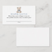 Blauwe Teddybeer Baby shower Luier Raffle Informatiekaartje (Voorkant / Achterkant)