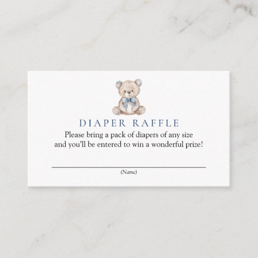 Blauwe Teddybeer Baby shower Luier Raffle Informatiekaartje (Voorkant)