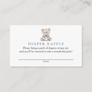 Blauwe Teddybeer Baby shower Luier Raffle Informatiekaartje