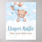Blauwe Teddybeer Baby shower Luier Raffle Poster (Voorkant)