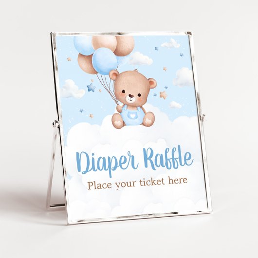 Blauwe Teddybeer Baby shower Luier Raffle Poster