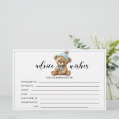 Blauwe teddybeer baby shower raad wenst kaarten (Staand voorkant)