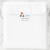 Blauwe Teddybeer Baby Shower Vierkante Sticker (Tas)
