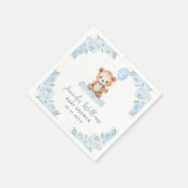 Blauwe teddybeer babydouchepapier servet (Hoek)