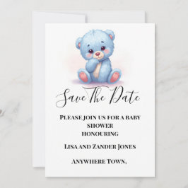 Blauwe Teddybeer Babyjongen Save the Date Uitnodig Kaart
