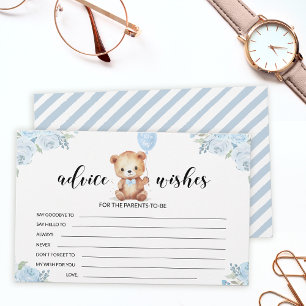 Blauwe teddybeer babyshower advies wenskaart briefpapier