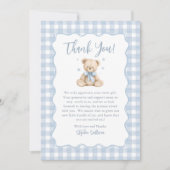 Blauwe teddybeer babyshower bedankkaart (Voorkant)