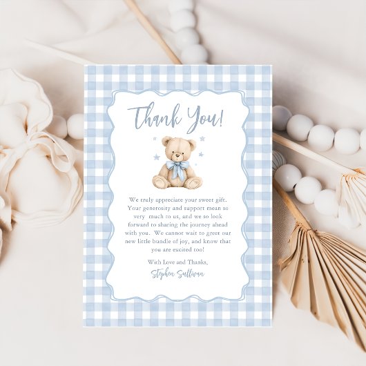 Blauwe teddybeer babyshower bedankkaart