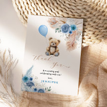 Blauwe teddybeer babyshower bloemen Pampasgras