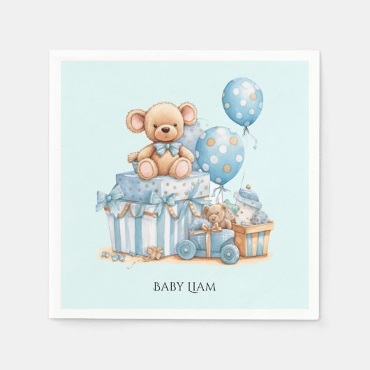 Blauwe teddybeer babyshower servetten voor jongens (Voorkant)