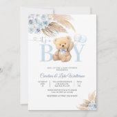 Blauwe teddybeer babyshower uitnodiging (Voorkant)