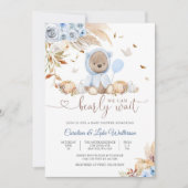 Blauwe Teddybeer Babyshower Uitnodiging (Voorkant)
