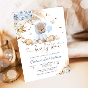 Blauwe teddybeer babyshower uitnodiging