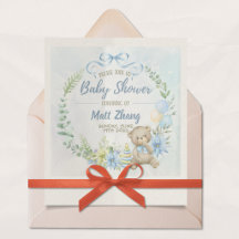 Blauwe teddybeer babyshower uitnodiging