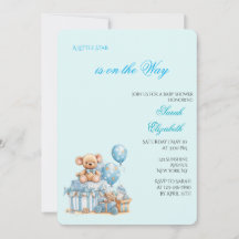 Blauwe teddybeer babyshower uitnodiging