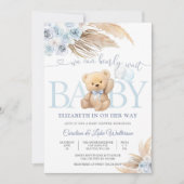 Blauwe teddybeer babyshower uitnodiging (Voorkant)