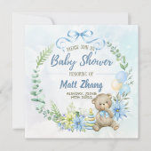 Blauwe teddybeer babyshower uitnodiging (Voorkant)