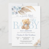 Blauwe teddybeer babyshower uitnodiging (Voorkant)