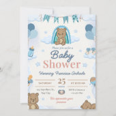 Blauwe teddybeer babyshower uitnodigingen. kaart (Voorkant)