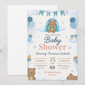 Blauwe teddybeer babyshower uitnodigingen. kaart (Voorkant / Achterkant)
