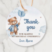 Blauwe Teddybeer ballon 1e verjaardag Bedankjes Labels (Achterkant)