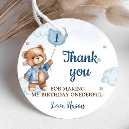 Blauwe Teddybeer ballon 1e verjaardag Bedankjes Labels