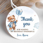Blauwe Teddybeer ballon 1e verjaardag Bedankjes Labels