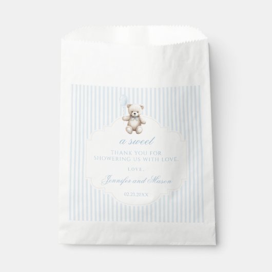 Blauwe teddybeer ballon baby jongen douche dank u bedankzakje (Voorkant)