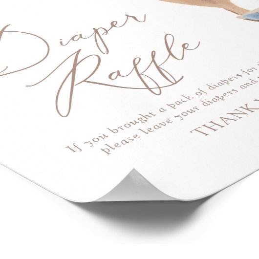 Blauwe Teddybeer ballon Baby shower luier Raffle Poster (Hoek)