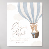Blauwe Teddybeer ballon Baby shower luier Raffle Poster (Voorkant)