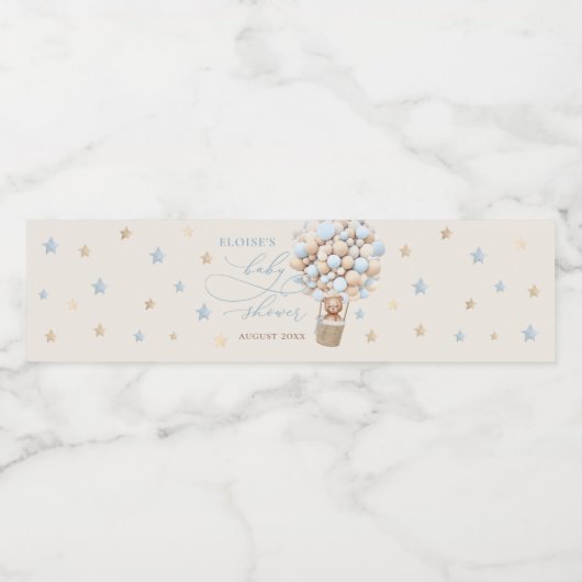 Blauwe Teddybeer Ballon Baby Shower Waterfles Etiket (Enkel label)