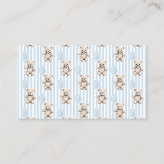 Blauwe teddybeer ballon boek voor baby boy douche informatiekaartje (Achterkant)