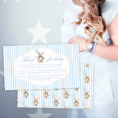 Blauwe teddybeer ballon boek voor baby boy douche informatiekaartje