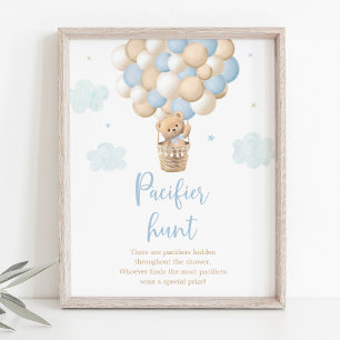 Blauwe Teddybeer ballon fopspeen Hunt spel Poster