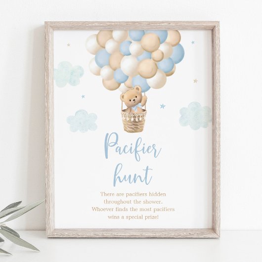 Blauwe Teddybeer ballon fopspeen Hunt spel Poster