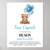 Blauwe Teddybeer Ballon Verjaardag Tijd Capsule te Poster (Voorkant)