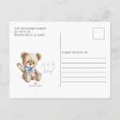 Blauwe teddybeer ballonnen baby boy douche briefka aankondigingskaart (Achterkant)