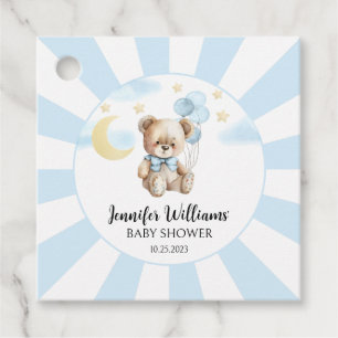 Blauwe teddybeer ballonnen baby jongen douche guns bedankjes labels