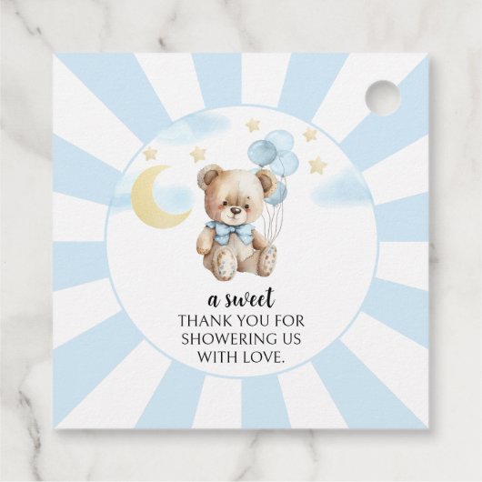 Blauwe teddybeer ballonnen baby jongen douche guns bedankjes labels (Achterkant)
