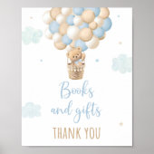 Blauwe Teddybeer ballonnen Baby shower cadeaubordj Poster (Voorkant)
