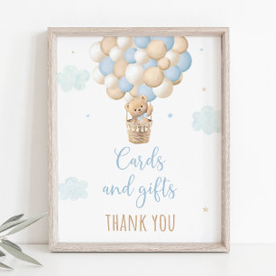 Blauwe Teddybeer ballonnen Baby shower cadeaubordj Poster