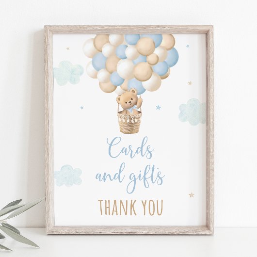 Blauwe Teddybeer ballonnen Baby shower cadeaubordj Poster