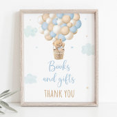 Blauwe Teddybeer ballonnen Baby shower cadeaubordj Poster