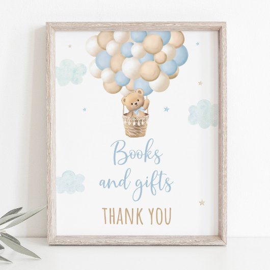 Blauwe Teddybeer ballonnen Baby shower cadeaubordj Poster