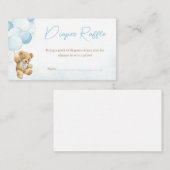 Blauwe Teddybeer ballonnen Baby shower luier Raffl Informatiekaartje (Voorkant / Achterkant)