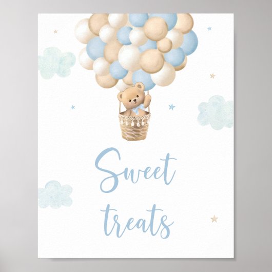 Blauwe Teddybeer ballonnen Baby shower trakteert t Poster (Voorkant)