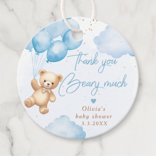 Blauwe teddybeer ballonnen Dank je wel bary veel Bedankjes Labels (Voorkant)